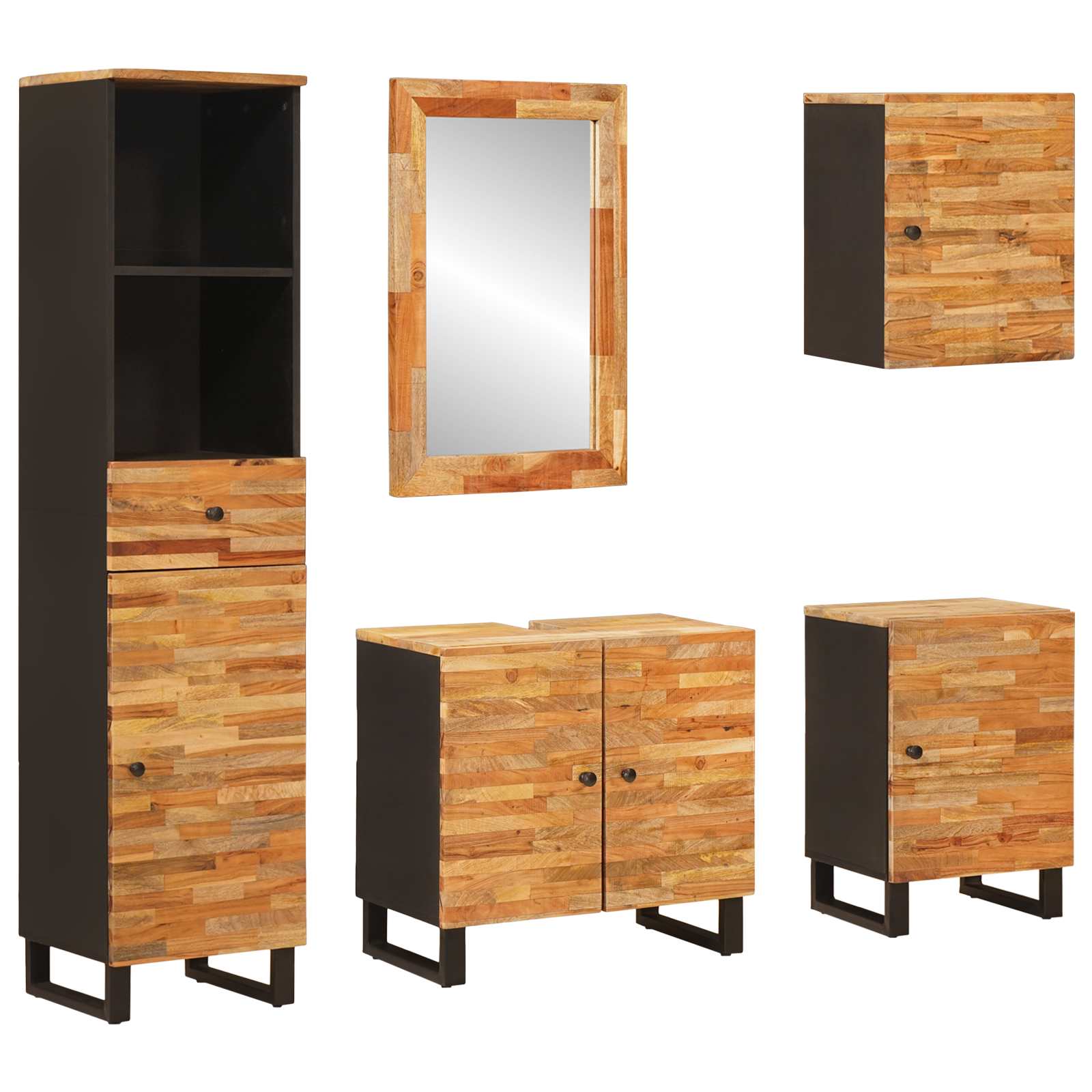 vidaXL Badezimmer Sets mit Schubladen 5 pcs Natur Massivholz Mango