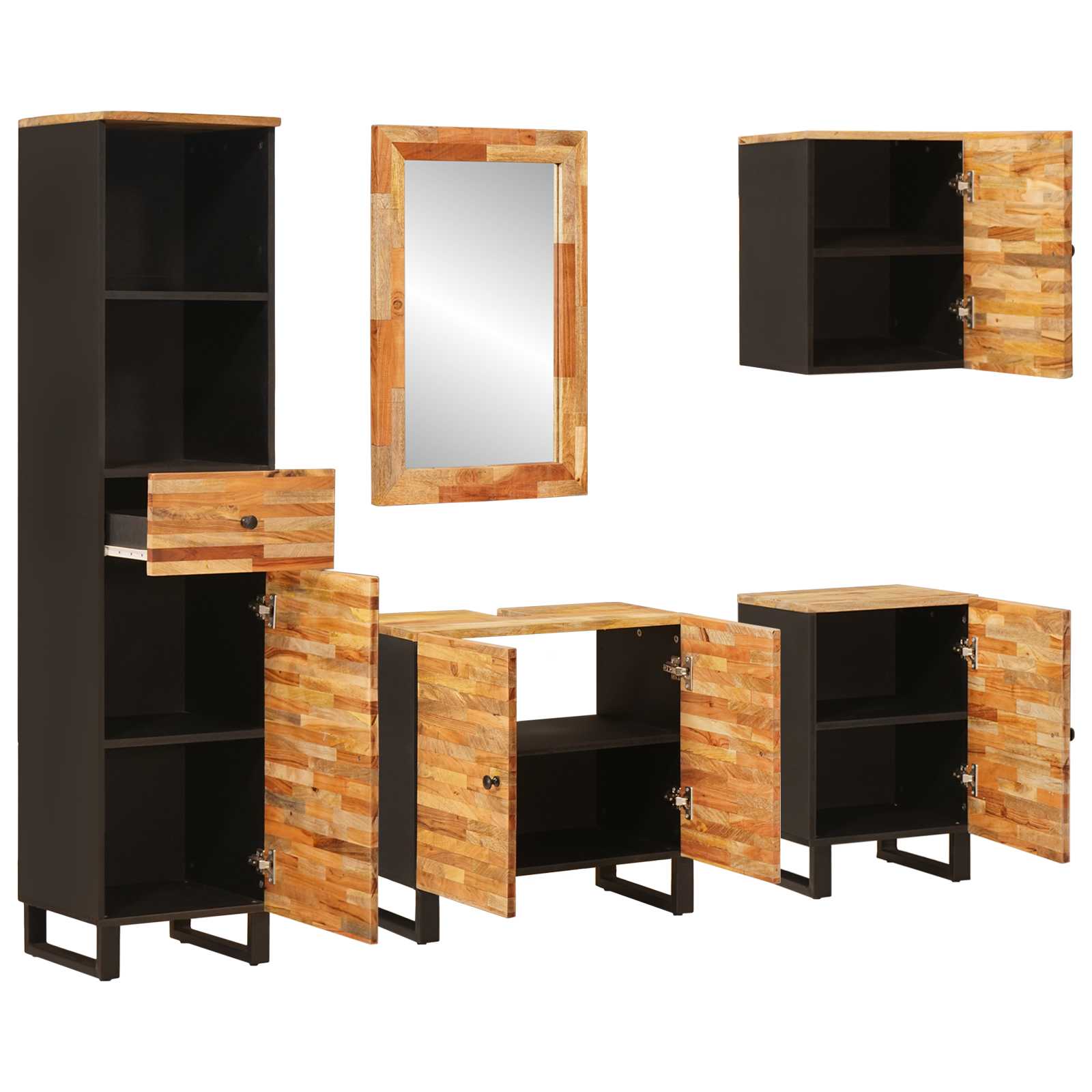 vidaXL Badezimmer Sets mit Schubladen 5 pcs Natur Massivholz Mango