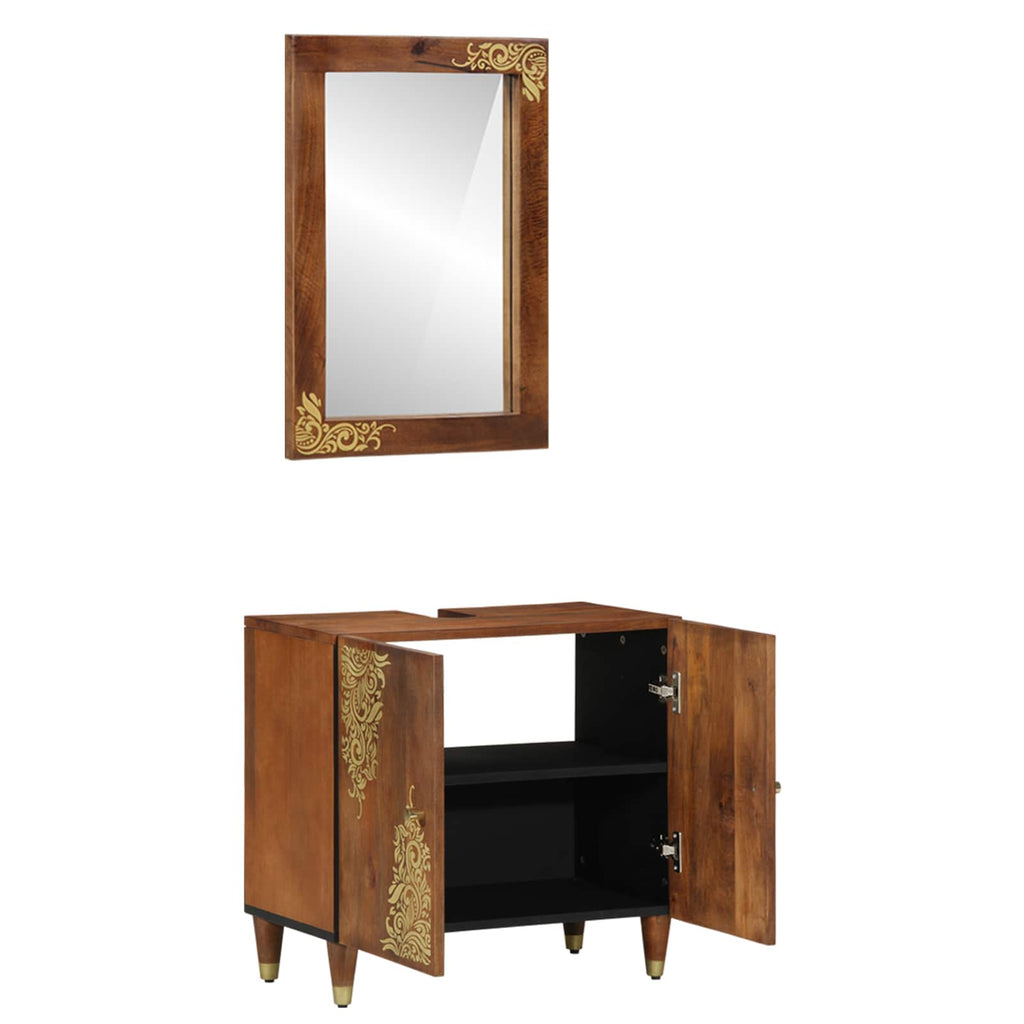 vidaXL Badezimmerschrank-Set mit Tür 2 pcs Honigbraun Massivholz Mango