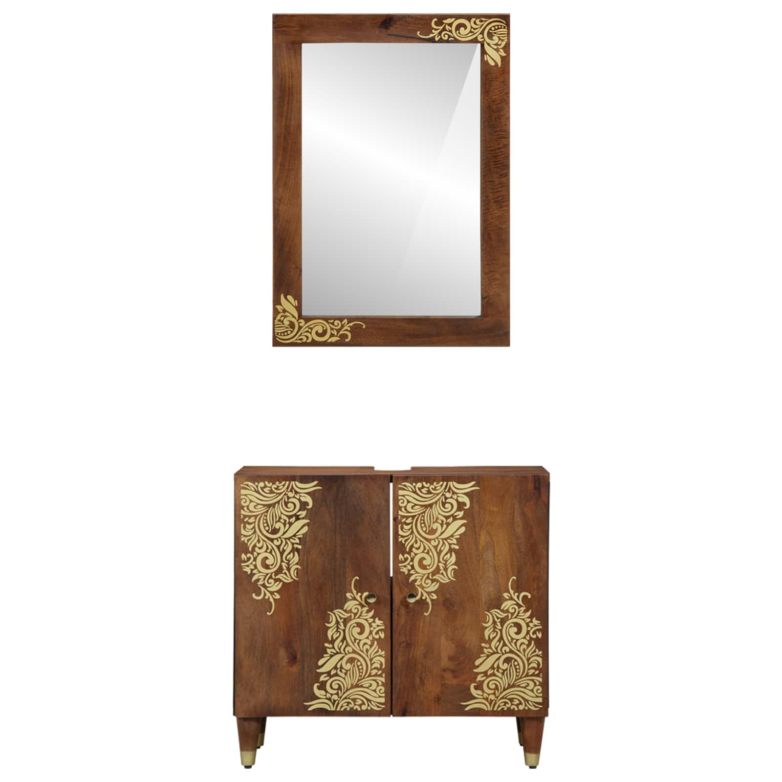 vidaXL Badezimmerschrank-Set mit Tür 2 pcs Honigbraun Massivholz Mango