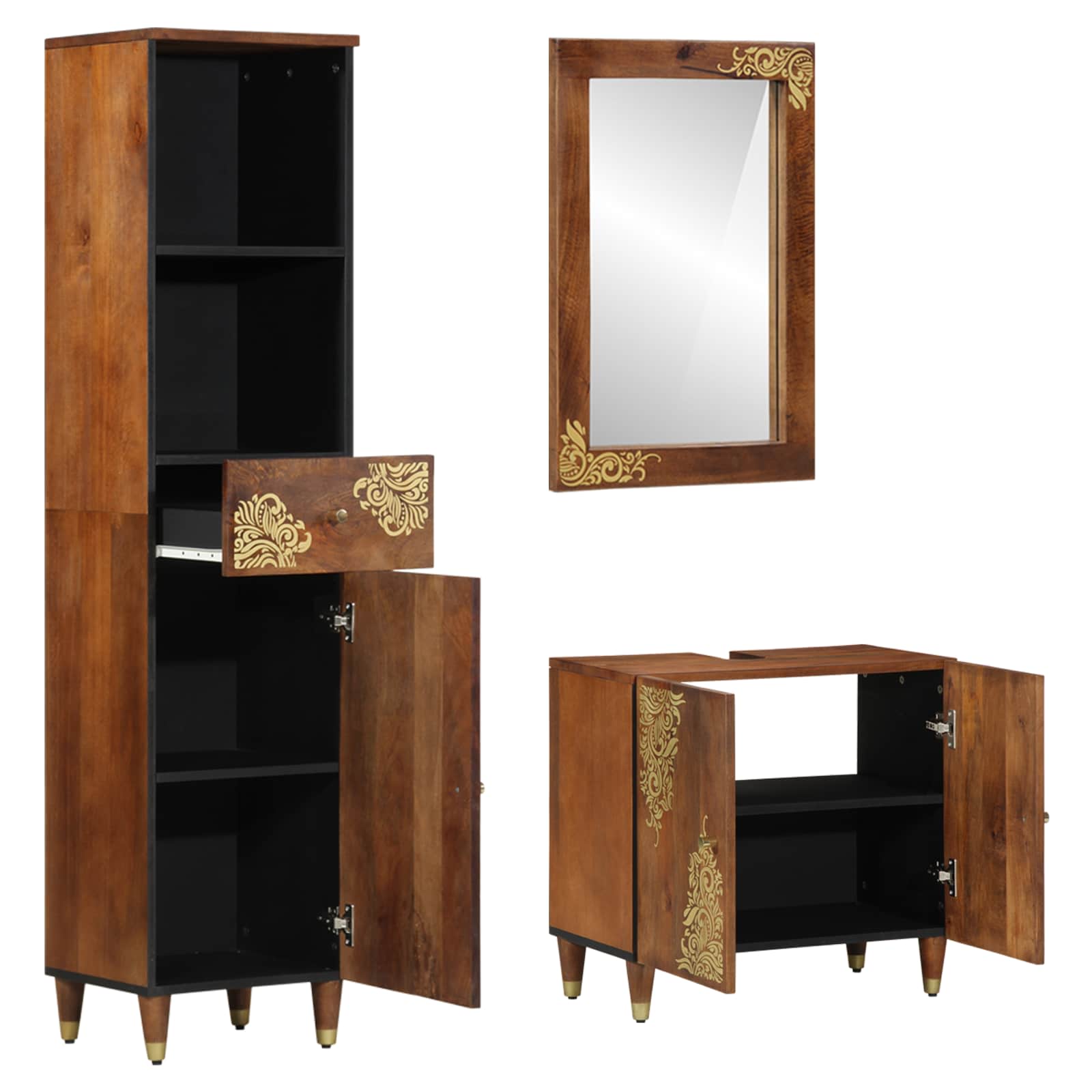 vidaXL Badezimmerschrank-Set mit Tür 3 pcs Honigbraun Massivholz Mango