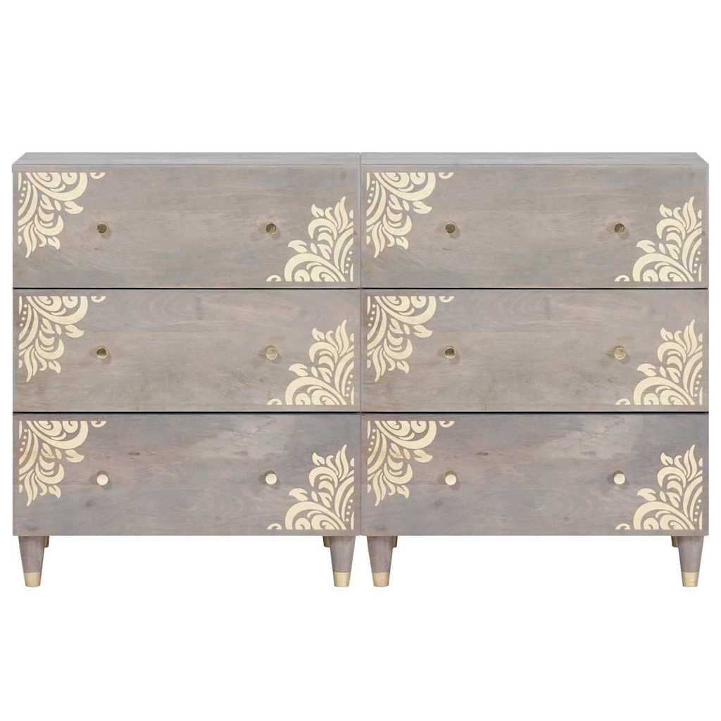 vidaXL Sideboard mit Regal 2 pcs Grau 60 x 33 x 75 cm Massivholz Mango