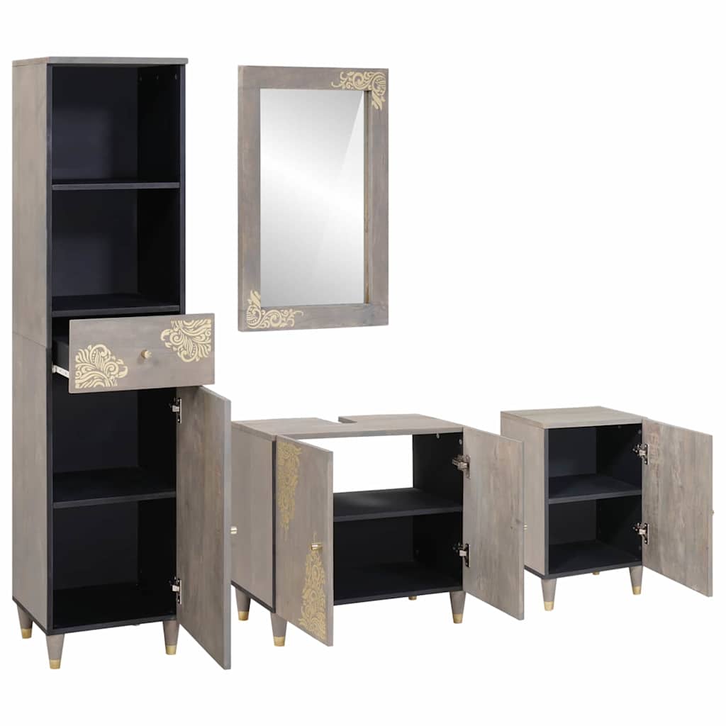 vidaXL Badezimmerschrank-Set Wandmontiert 4 pcs Grau Massivholz Mango