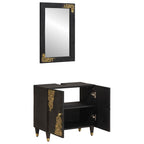 vidaXL Badezimmerschrank-Set mit Tür 2 pcs Schwarz Massivholz Mango