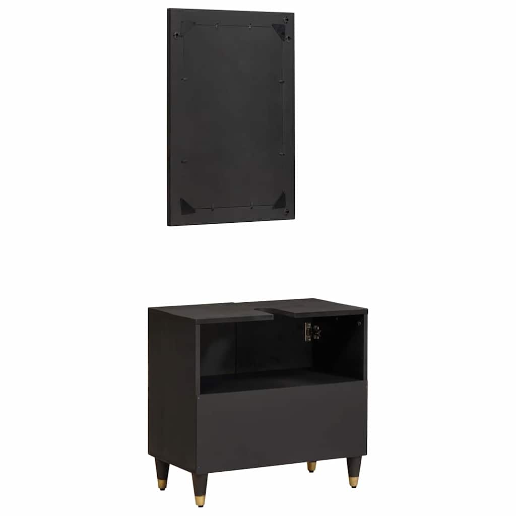 vidaXL Badezimmerschrank-Set mit Tür 2 pcs Schwarz Massivholz Mango