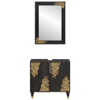 vidaXL Badezimmerschrank-Set mit Tür 2 pcs Schwarz Massivholz Mango