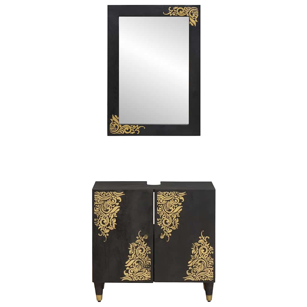 vidaXL Badezimmerschrank-Set mit Tür 2 pcs Schwarz Massivholz Mango