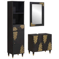 vidaXL Badezimmerschrank-Set mit Tür 3 pcs Schwarz Massivholz Mango