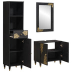 vidaXL Badezimmerschrank-Set mit Tür 3 pcs Schwarz Massivholz Mango