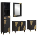 vidaXL Badezimmerschrank-Set mit Tür 4 pcs Schwarz Massivholz Mango