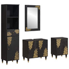 vidaXL Badezimmerschrank-Set mit Tür 4 pcs Schwarz Massivholz Mango