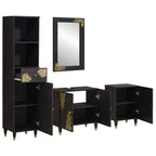 vidaXL Badezimmerschrank-Set mit Tür 4 pcs Schwarz Massivholz Mango