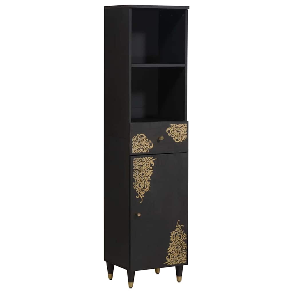 vidaXL Badezimmerschrank-Set mit Tür 4 pcs Schwarz Massivholz Mango