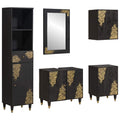 vidaXL Badezimmerschrank-Set mit Tür 5 pcs Schwarz Massivholz Mango