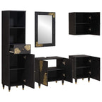 vidaXL Badezimmerschrank-Set mit Tür 5 pcs Schwarz Massivholz Mango