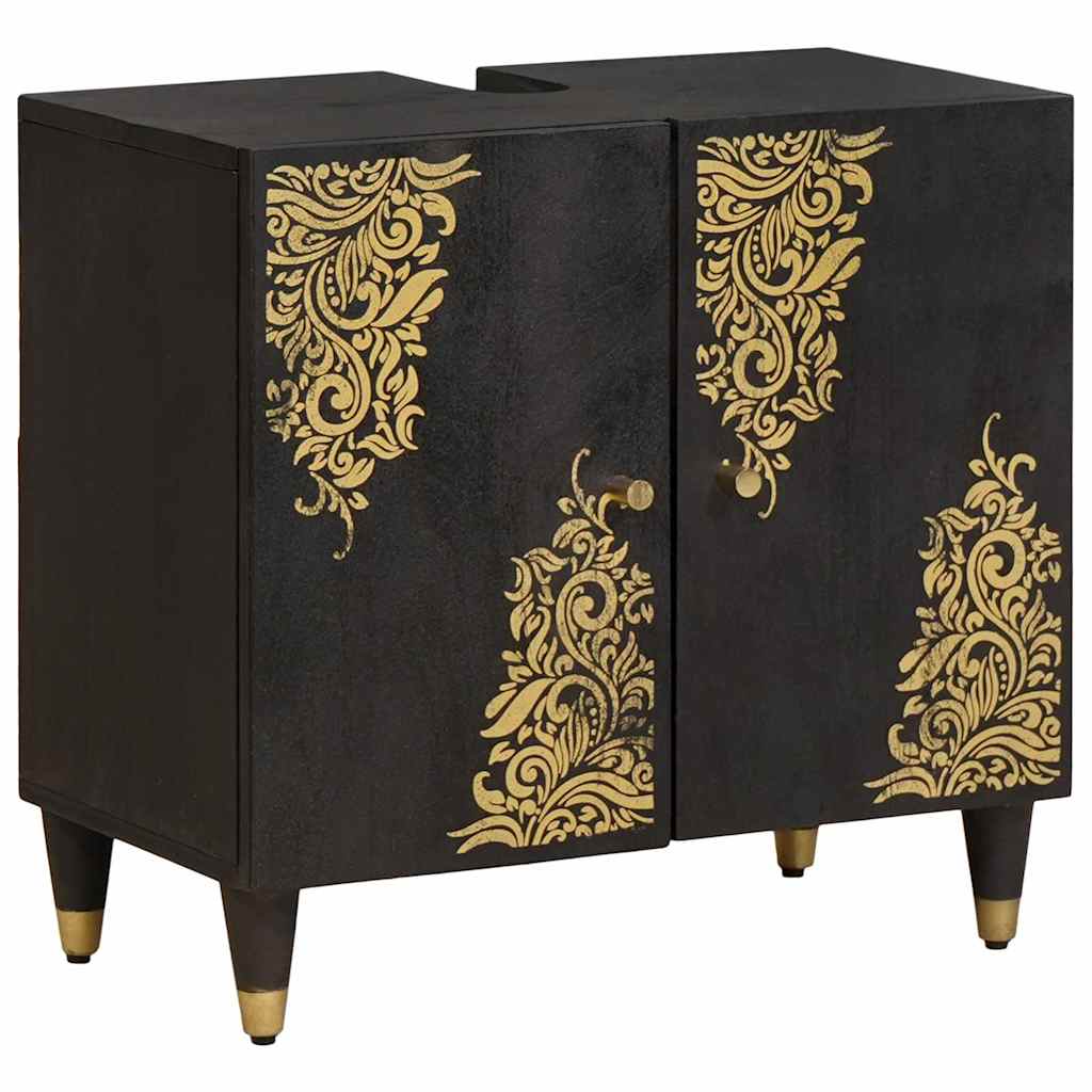 vidaXL Badezimmerschrank-Set mit Tür 5 pcs Schwarz Massivholz Mango