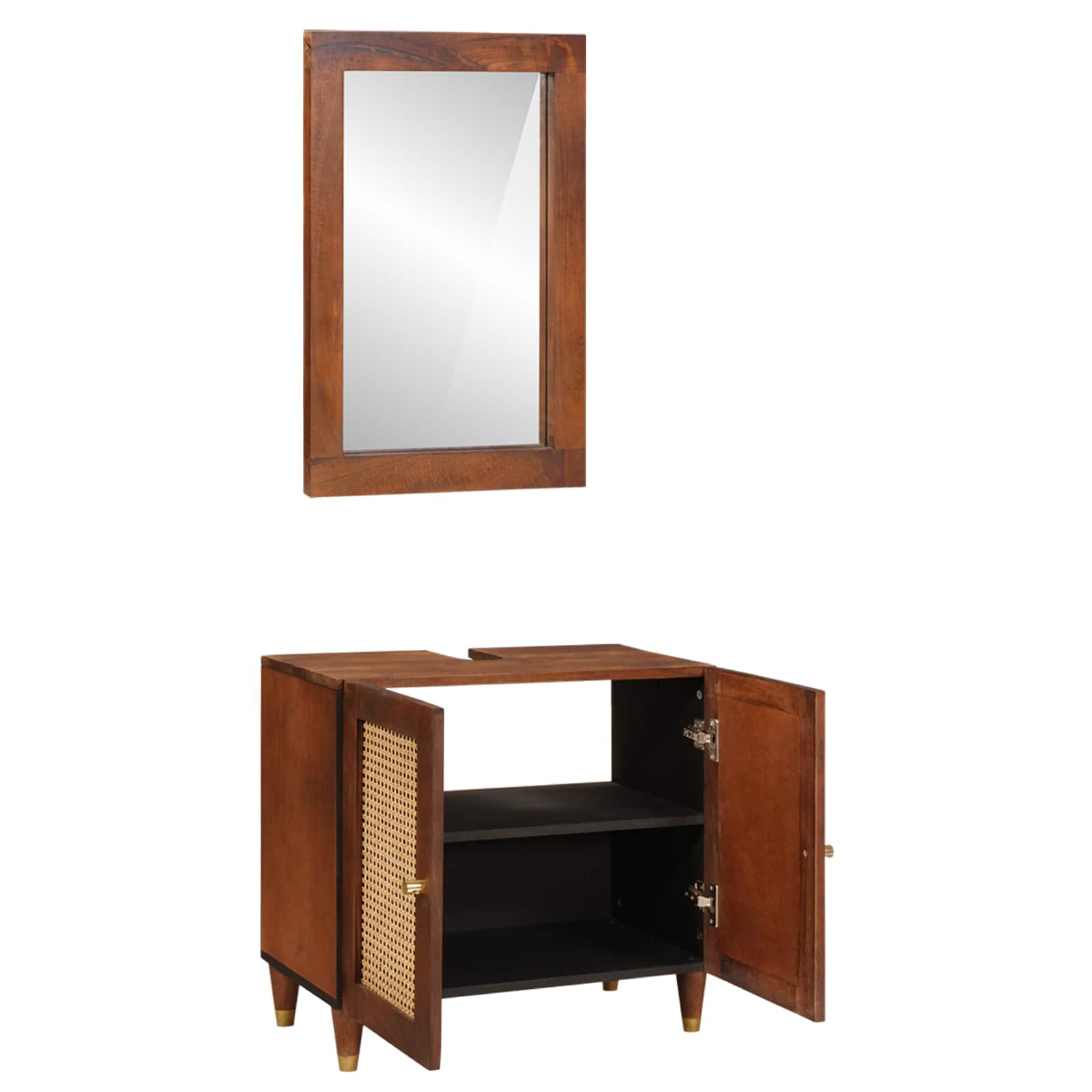 vidaXL Badezimmerschrank 2 pcs Schwarz und Gold Massivholz Mango