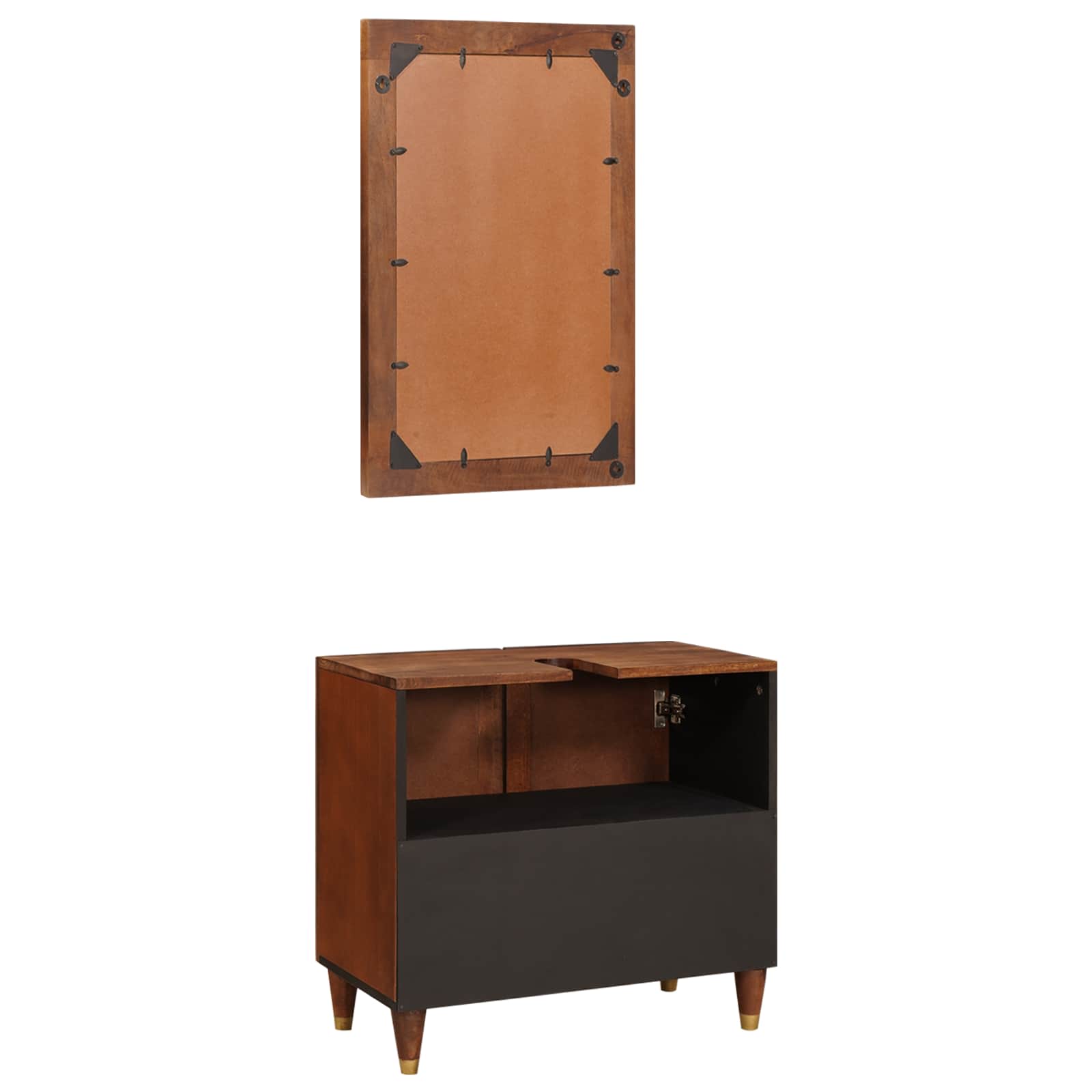 vidaXL Badezimmerschrank 2 pcs Schwarz und Gold Massivholz Mango