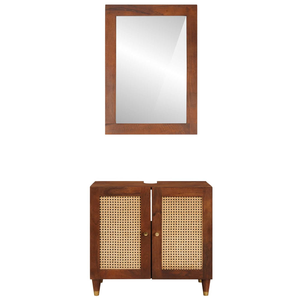 vidaXL Badezimmerschrank 2 pcs Schwarz und Gold Massivholz Mango
