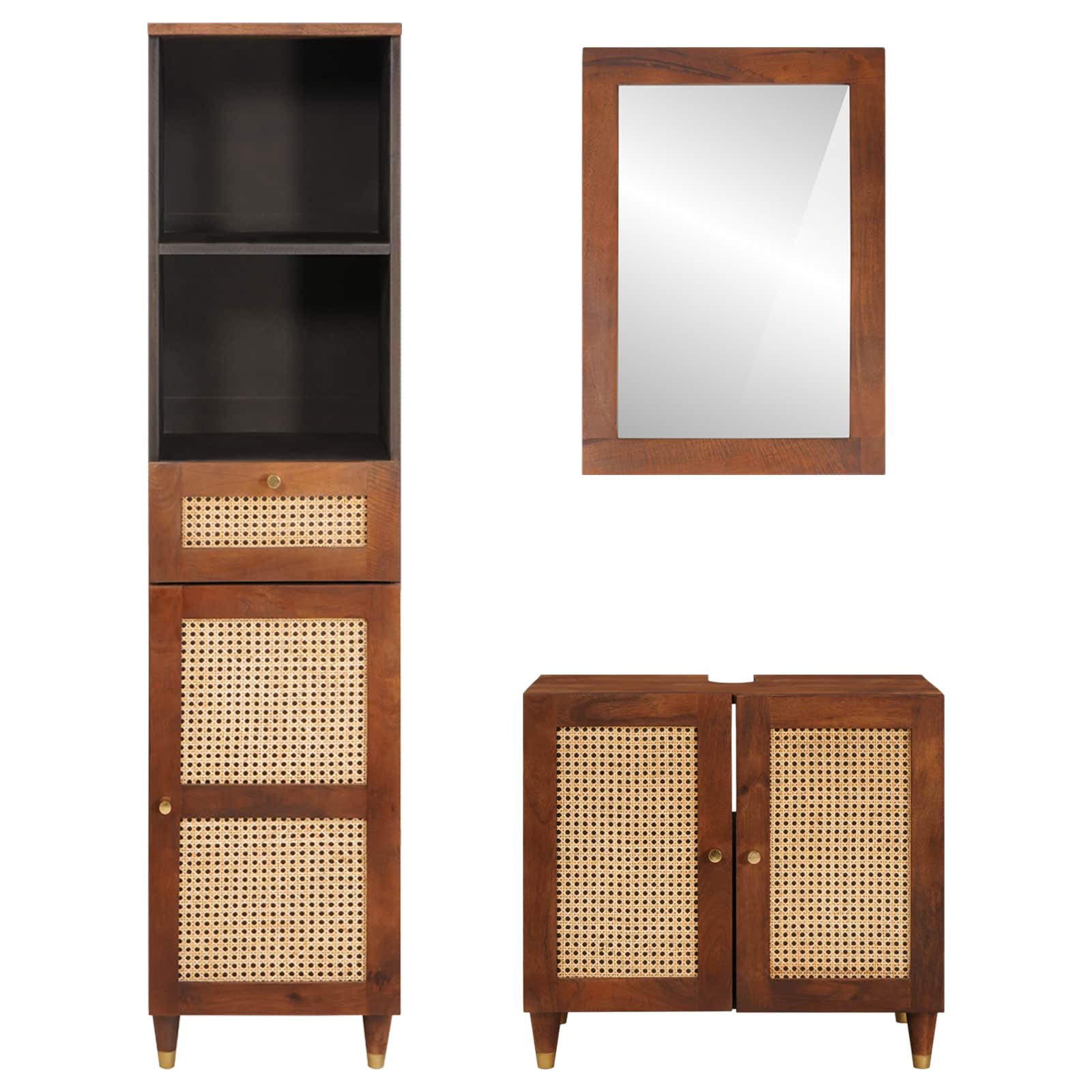 vidaXL Badezimmerschrank 3 pcs Braun und Schwarz Massivholz Mango