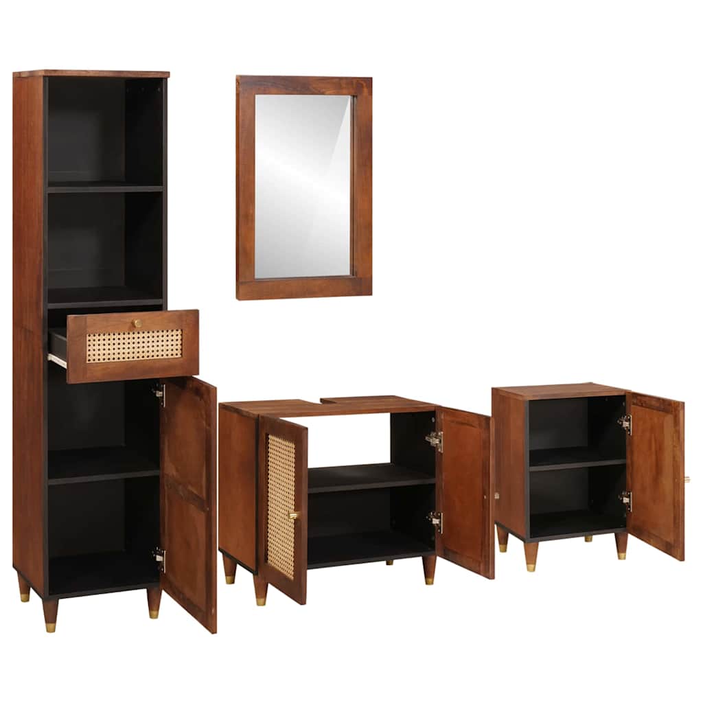 vidaXL Badezimmerschrank 4 pcs Braun und Schwarz Massivholz Mango