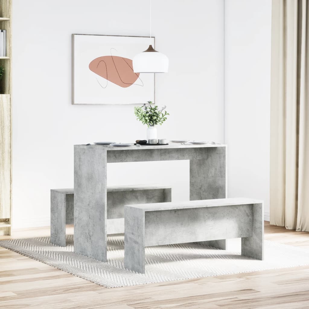 vidaXL 3-tlg. Esstisch und Bank Set Betongrau Holzwerkstoff