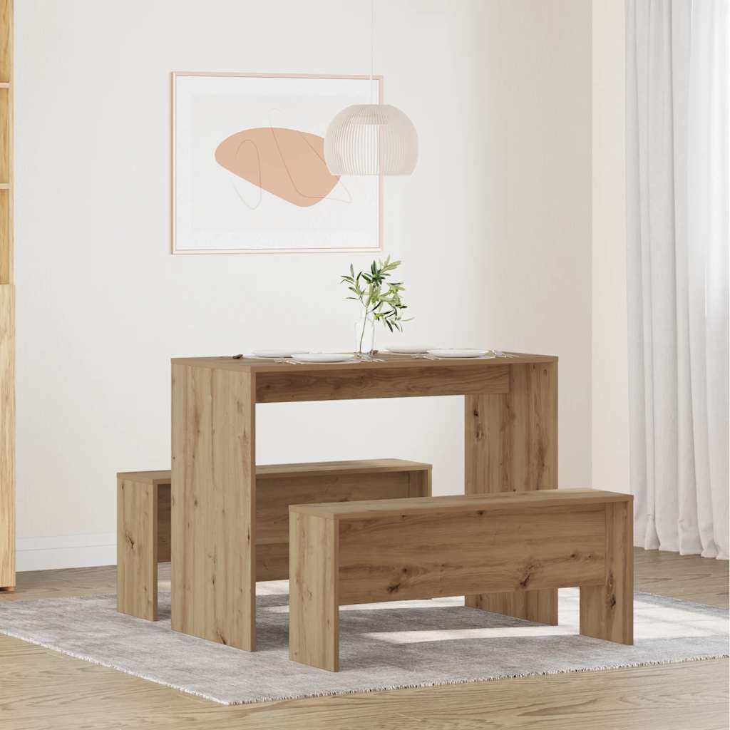 vidaXL 3-tlg. Esstisch und Bank Set Artisan-Eiche Holzwerkstoff