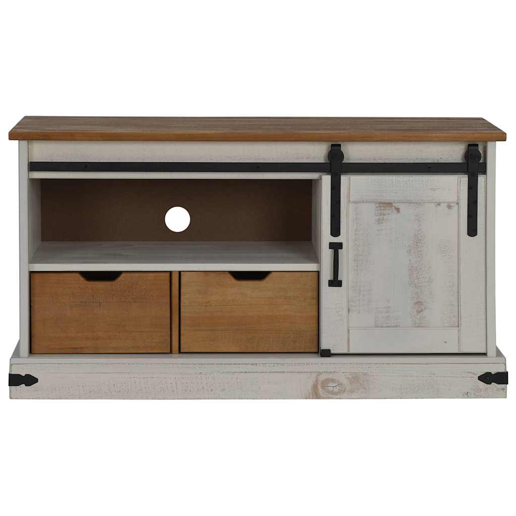 vidaXL TV-Schrank HALDEN mit Schiebetür Weiß 110x40x60 cm Massivholz