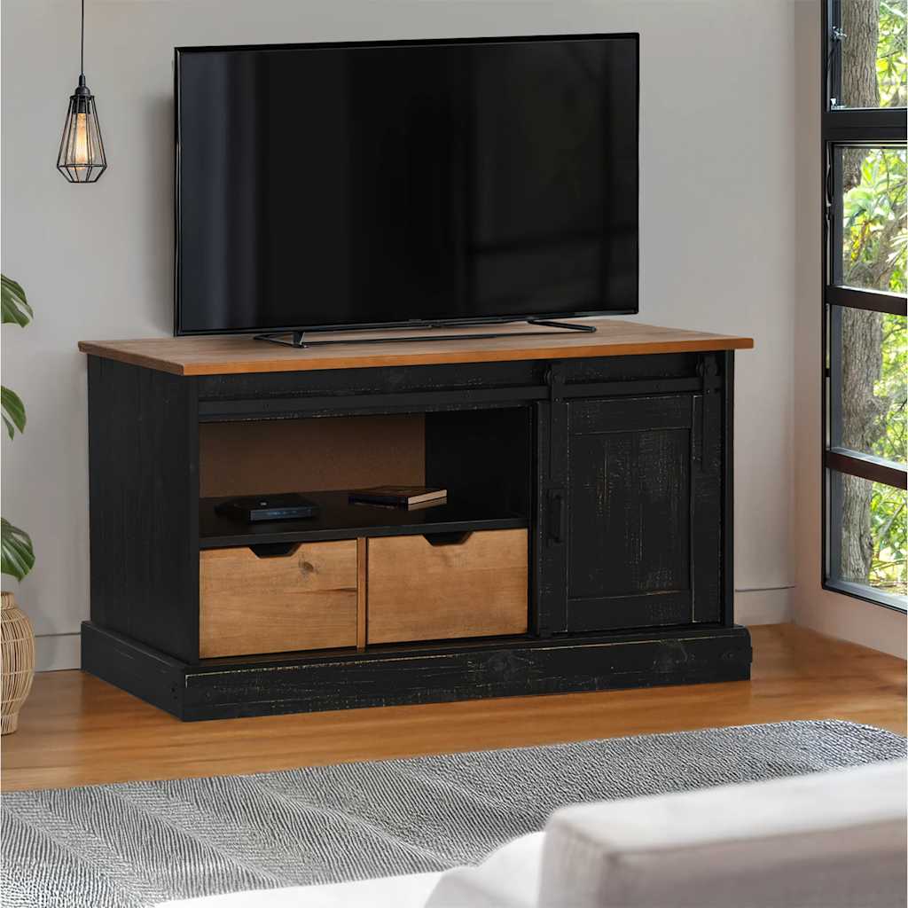 vidaXL TV-Schrank HALDEN mit Schiebetür Weiß 110x40x60 cm Massivholz