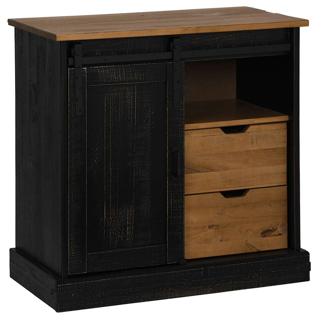vidaXL Sideboard HALDEN mit Schiebetür Schwarz 80x40x80 cm Massivholz