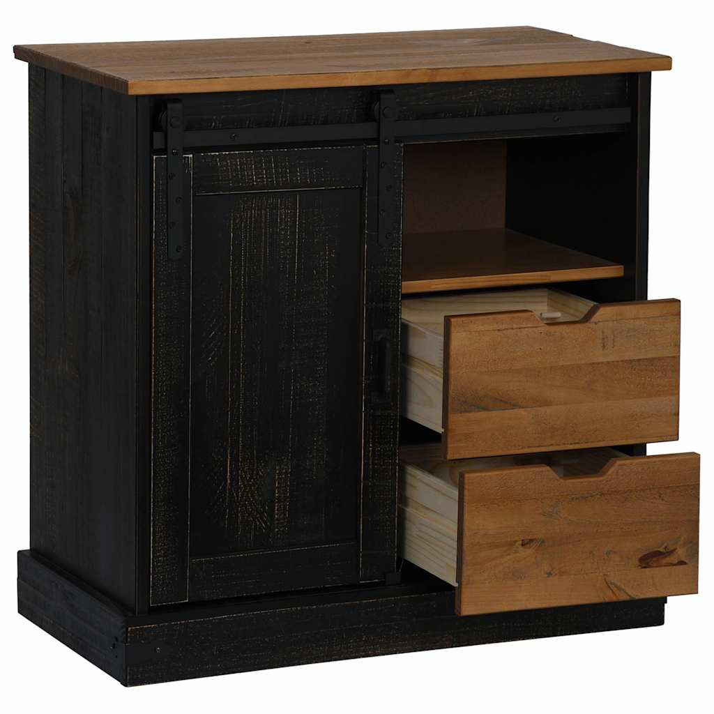 vidaXL Sideboard HALDEN mit Schiebetür Schwarz 80x40x80 cm Massivholz