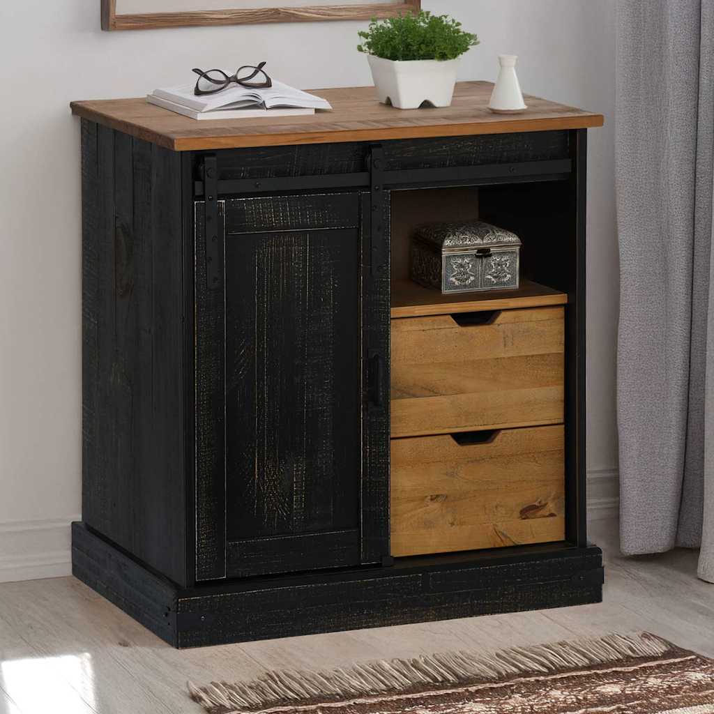 vidaXL Sideboard HALDEN mit Schiebetür Schwarz 80x40x80 cm Massivholz