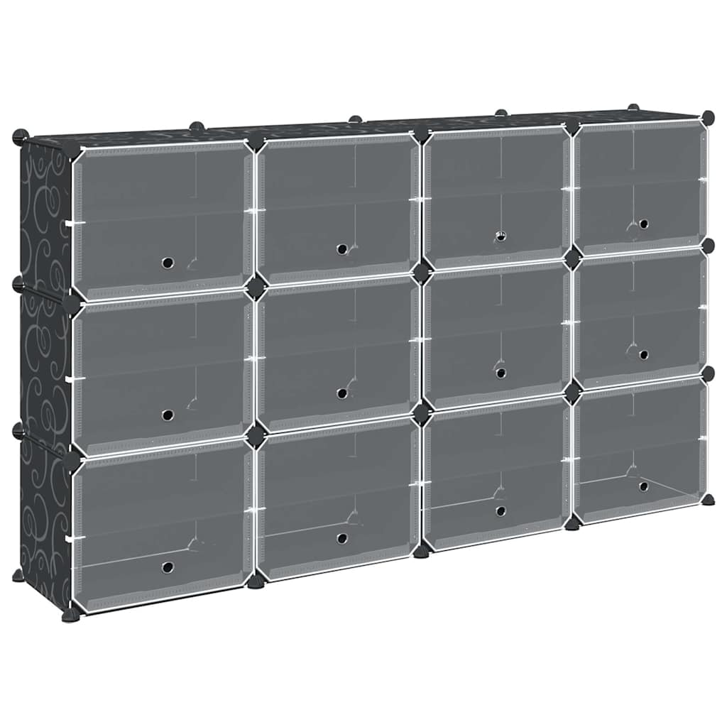 vidaXL Regalsystem mit 12 Würfeln und Türen Schwarz PP