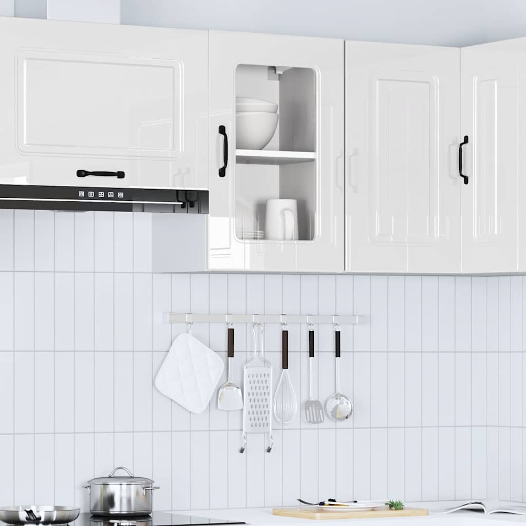 vidaXL Küchen-Hängeschrank mit Glastür Kalmar Hochglanz-Weiß Holzwerkstoff