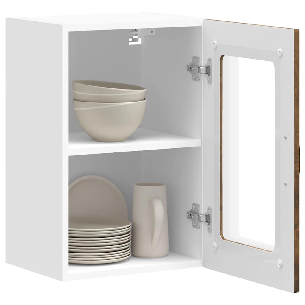 vidaXL Küchen-Hängeschrank mit Glastür Kalmar Räuchereiche Holzwerkstoff