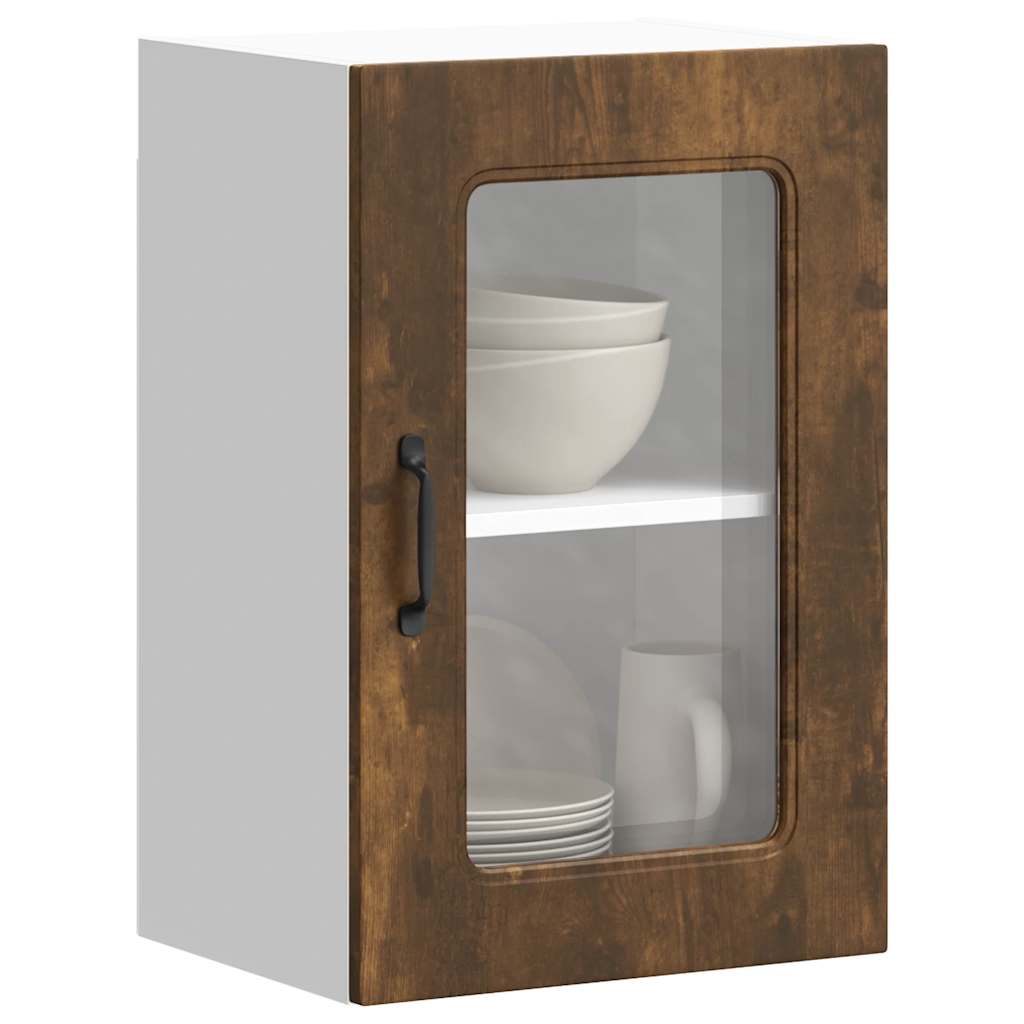 vidaXL Küchen-Hängeschrank mit Glastür Kalmar Räuchereiche Holzwerkstoff