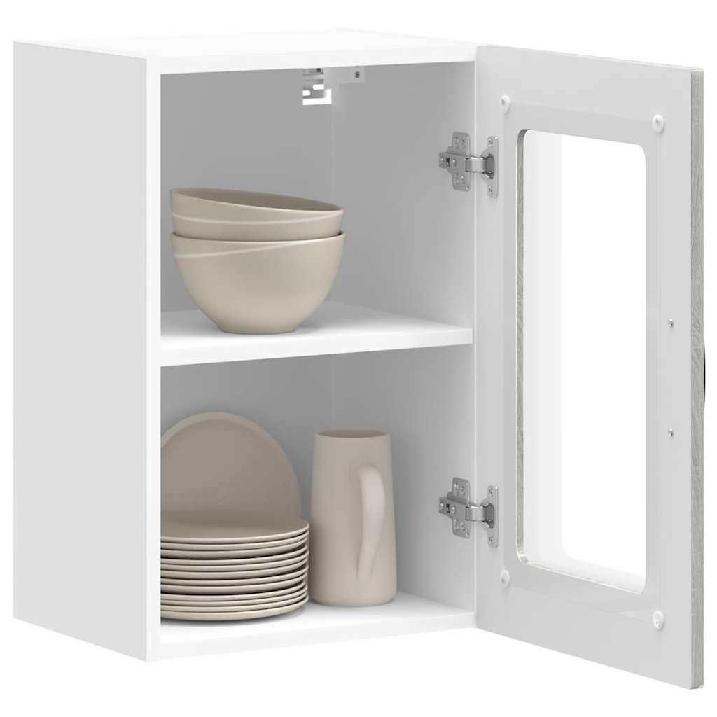 vidaXL Küchen-Hängeschrank mit Glastür Kalmar Grau Sonoma Holzwerkstoff