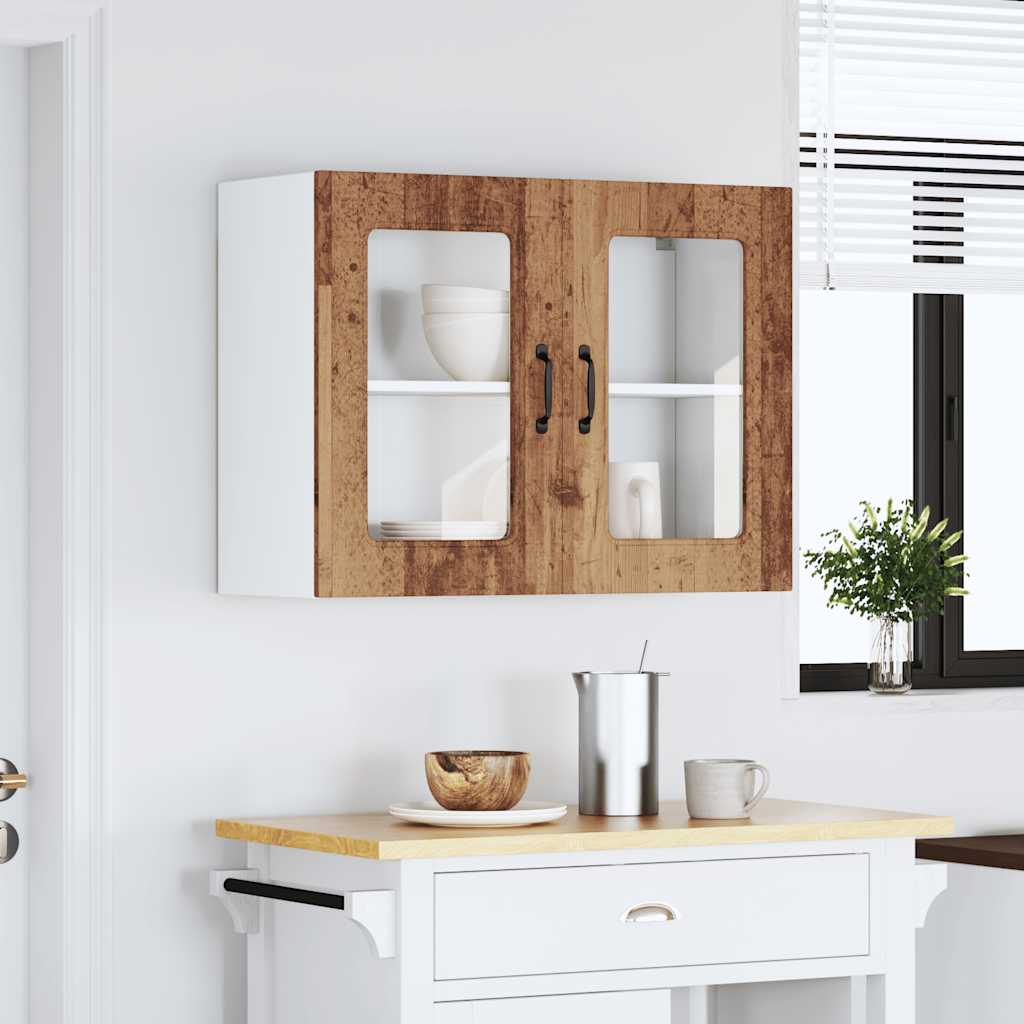vidaXL Küchen-Hängeschrank mit Glastür Altholz-Optik Holzwerkstoff