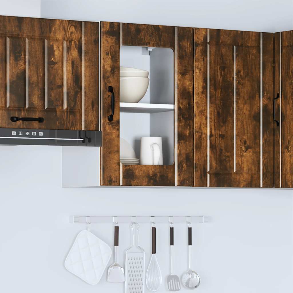 vidaXL Küchen-Hängeschrank mit Glastür Lucca Räuchereiche