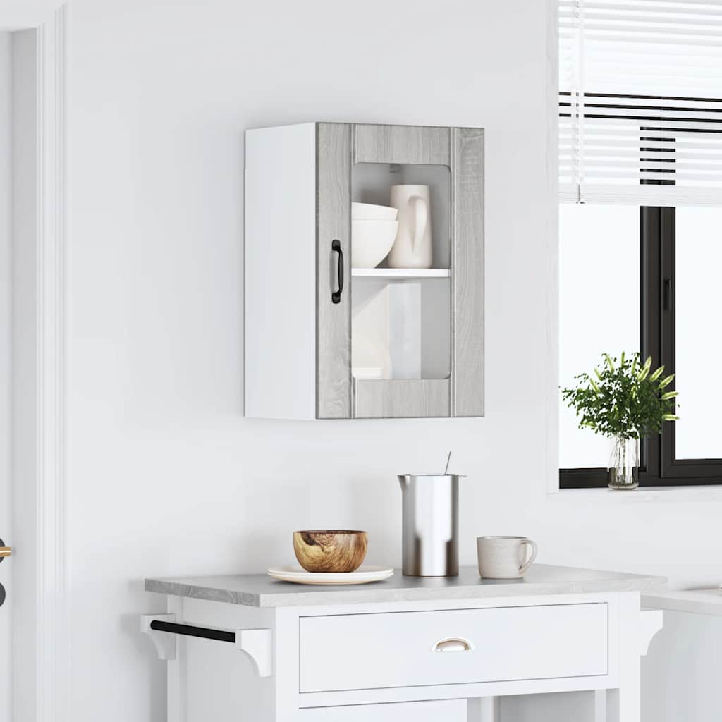 vidaXL Küchen-Hängeschrank mit Glastür Lucca Grau Sonoma