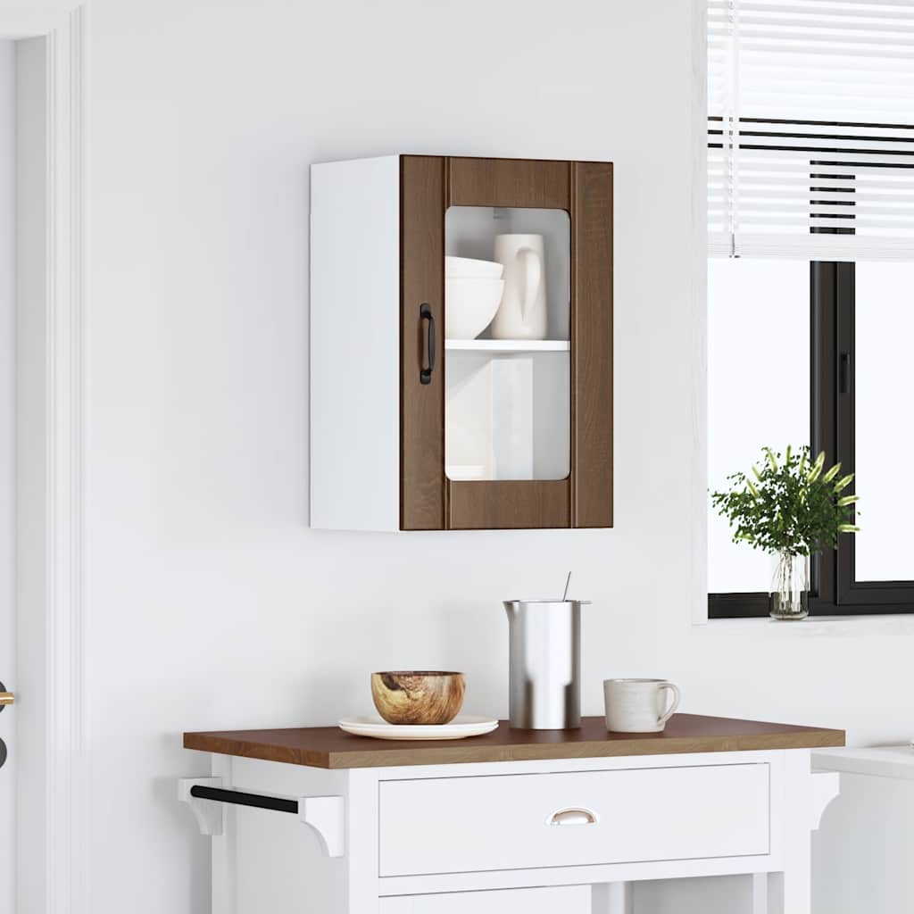vidaXL Küchen-Hängeschrank mit Glastür Lucca Braun Eichen-Optik