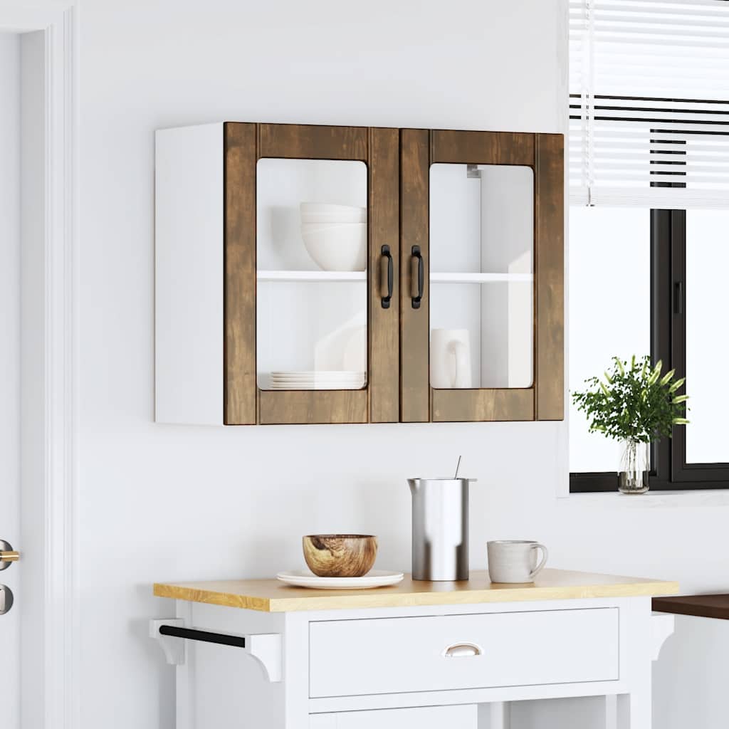 vidaXL Küchen-Hängeschrank mit Glastür Lucca Räuchereiche Holzwerkstoff
