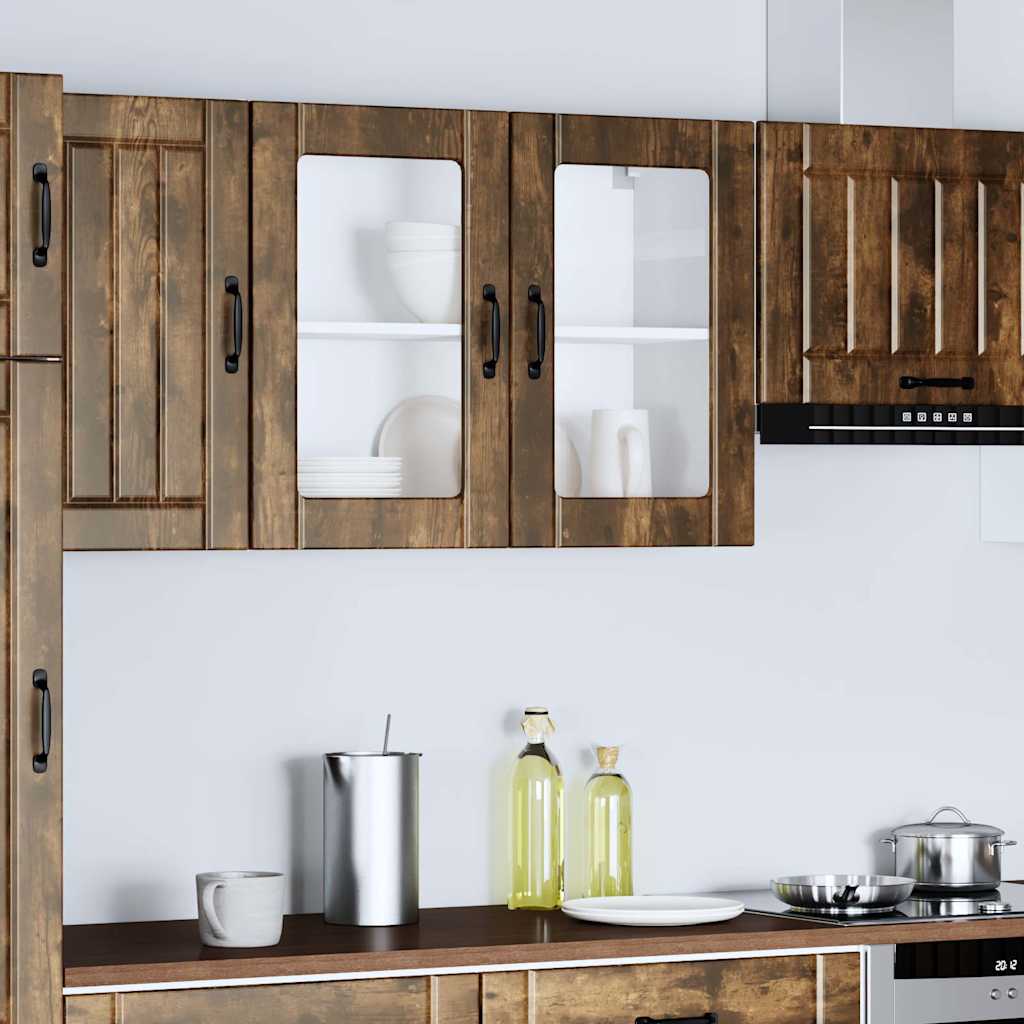 vidaXL Küchen-Hängeschrank mit Glastür Lucca Räuchereiche Holzwerkstoff