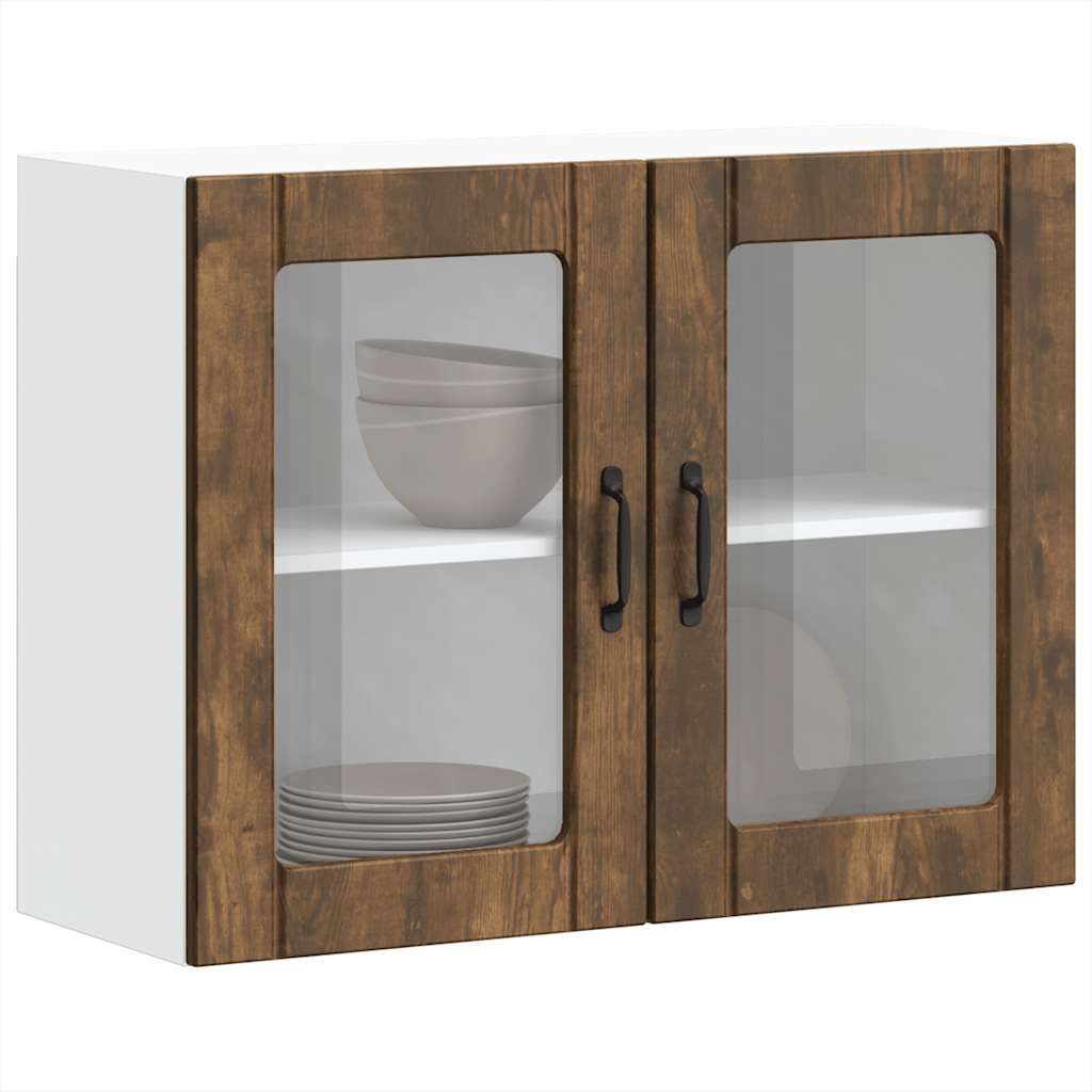 vidaXL Küchen-Hängeschrank mit Glastür Lucca Räuchereiche Holzwerkstoff