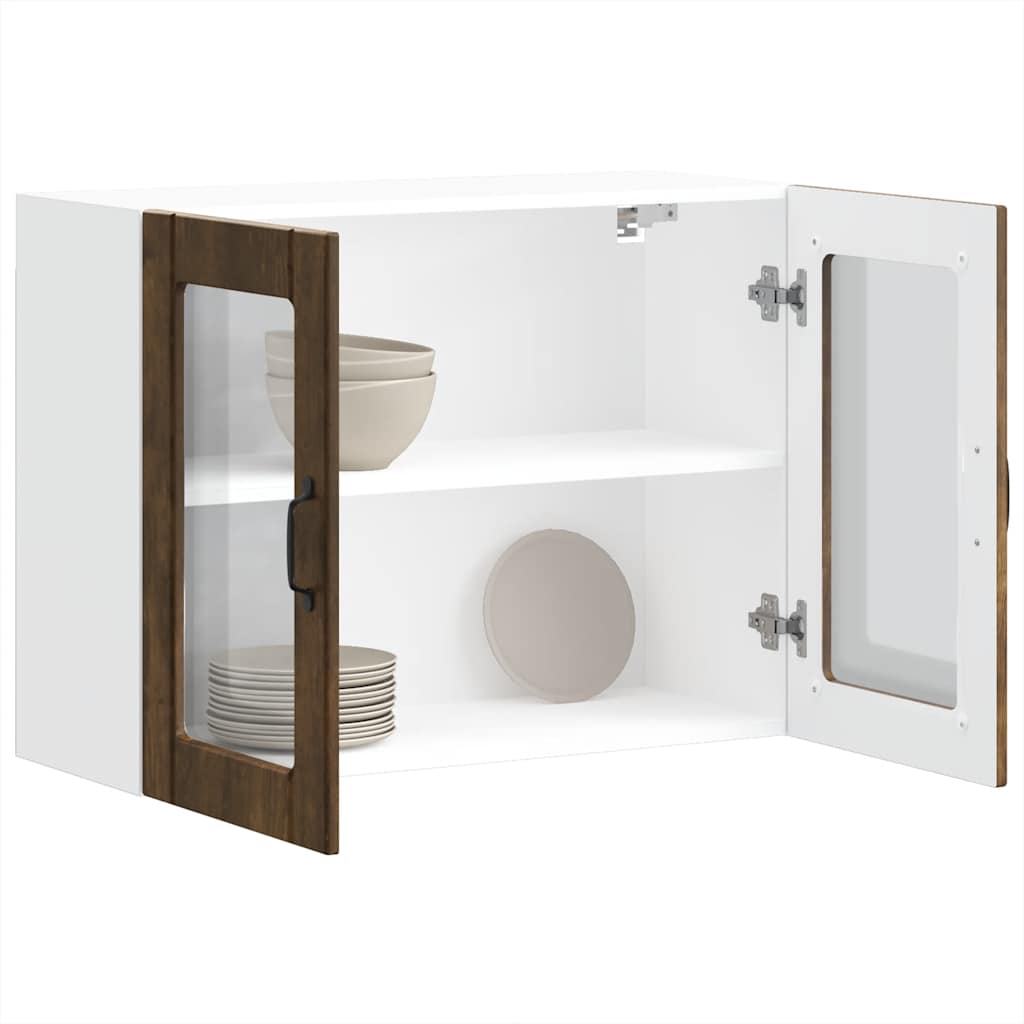 vidaXL Küchen-Hängeschrank mit Glastür Lucca Räuchereiche Holzwerkstoff