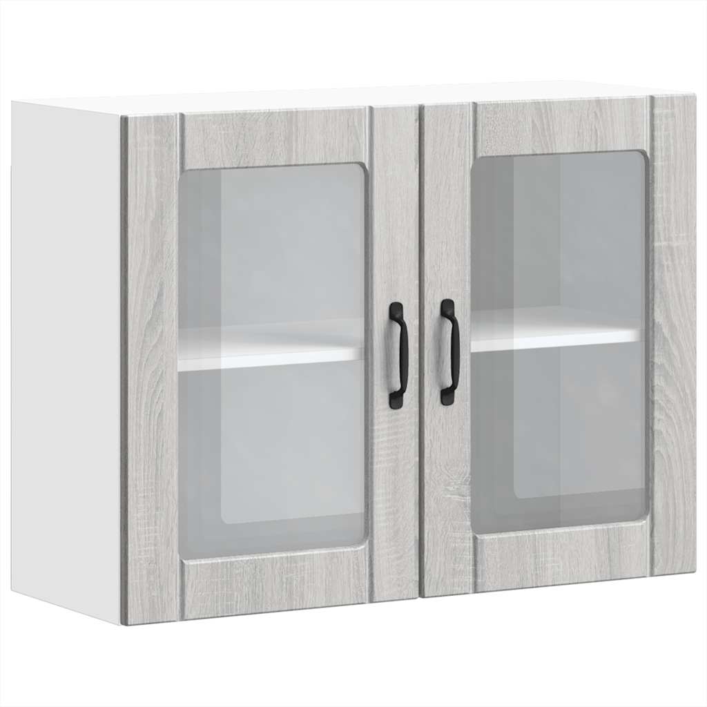 vidaXL Küchen-Hängeschrank mit Glastür Lucca Grau Sonoma Holzwerkstoff