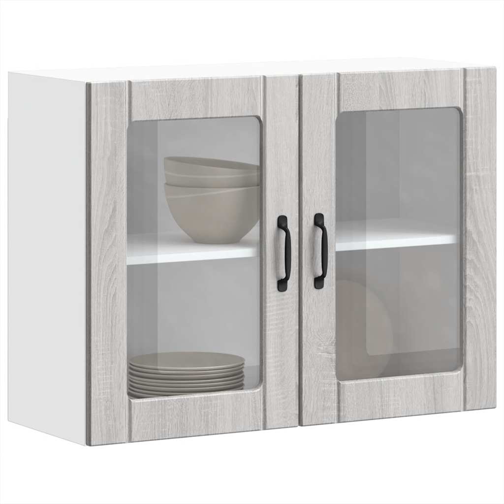 vidaXL Küchen-Hängeschrank mit Glastür Lucca Grau Sonoma Holzwerkstoff