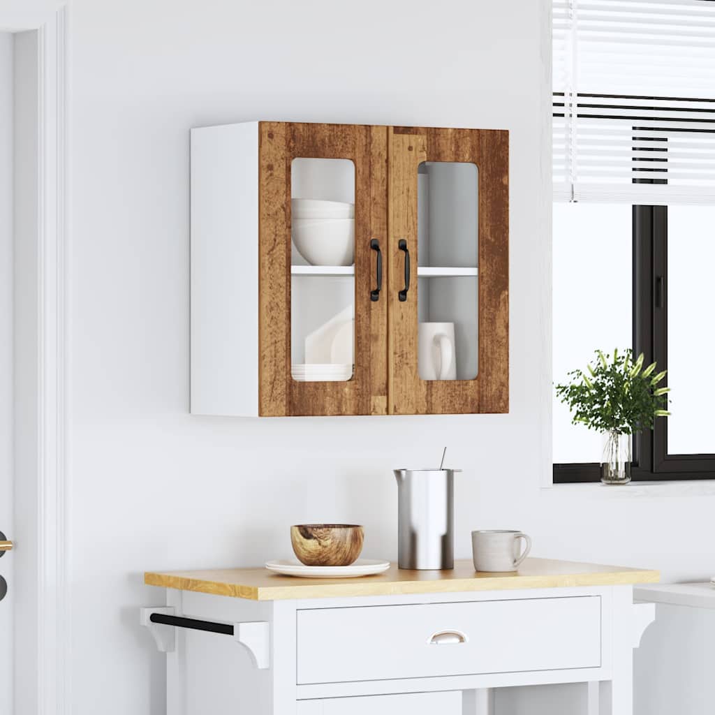 vidaXL Küchen-Hängeschrank mit Glastür Lucca Altholz-Optik Holzwerkstoff
