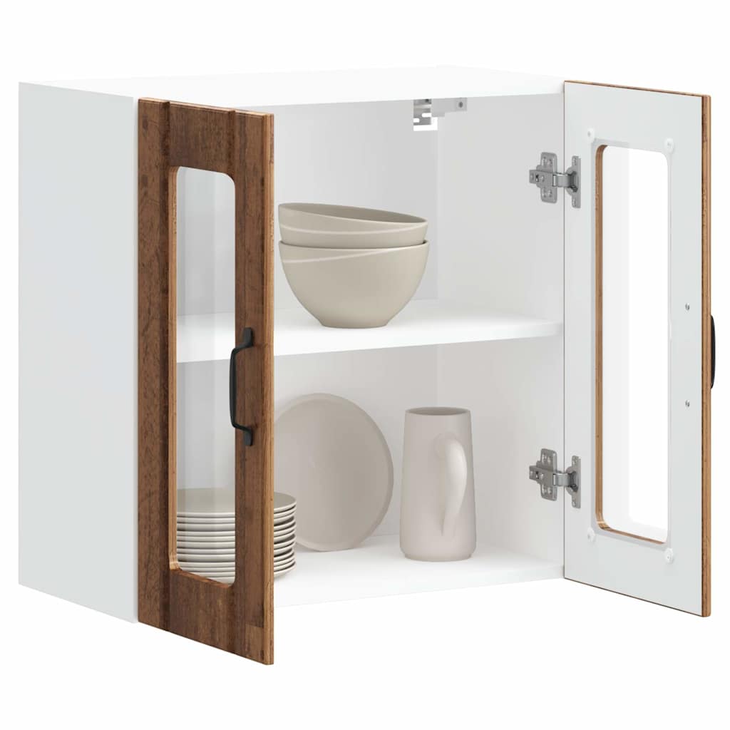 vidaXL Küchen-Hängeschrank mit Glastür Lucca Altholz-Optik Holzwerkstoff
