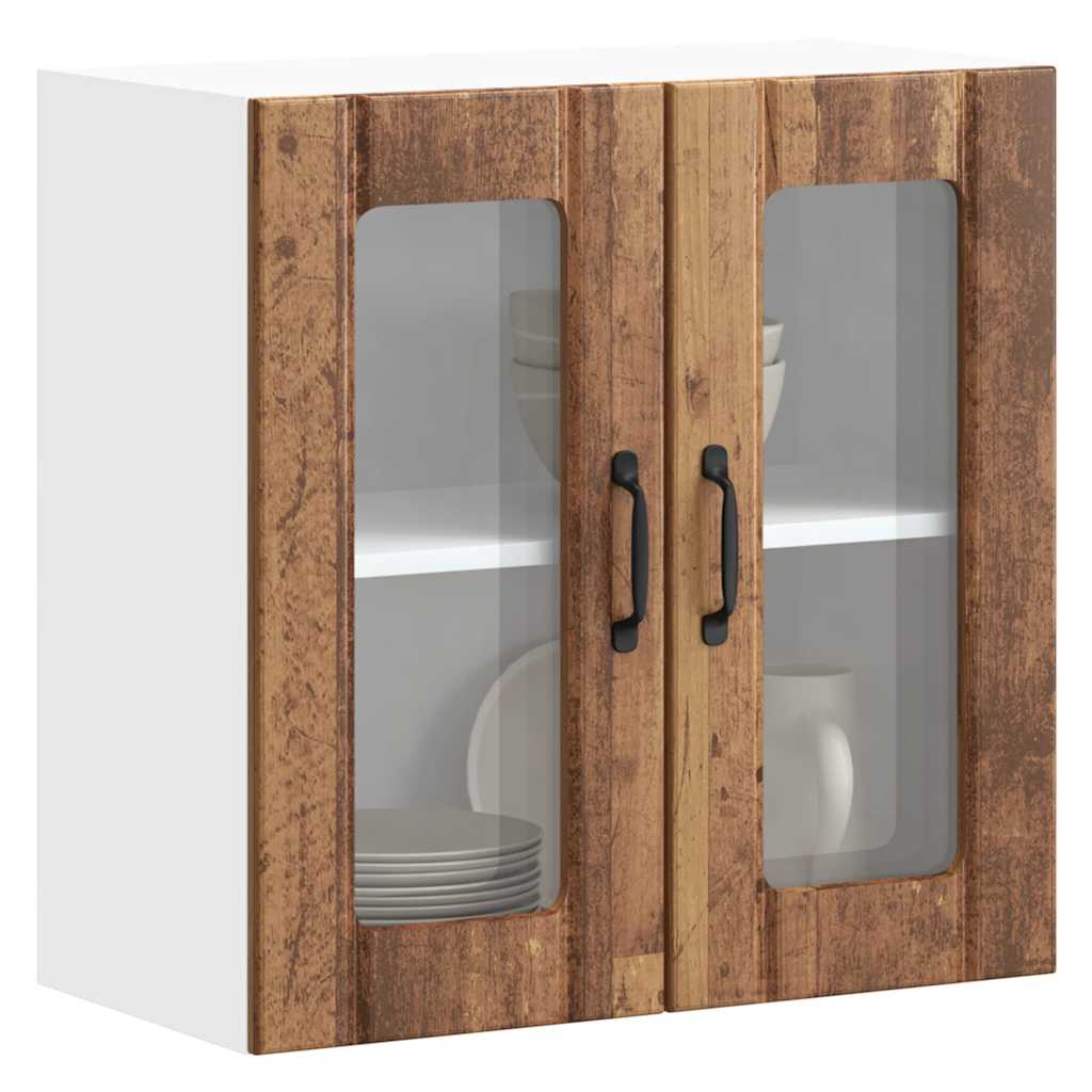 vidaXL Küchen-Hängeschrank mit Glastür Lucca Altholz-Optik Holzwerkstoff